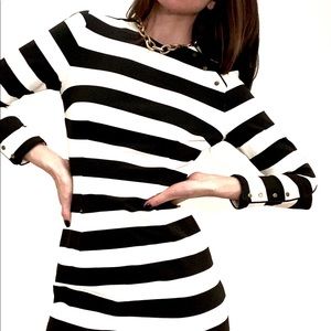 Adorable black and white striped casual minidress